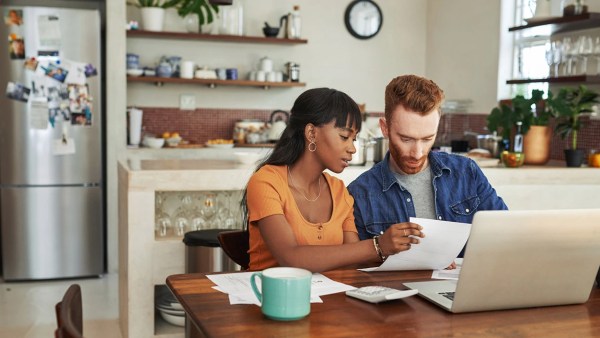 A couple plans their retirement savings together.