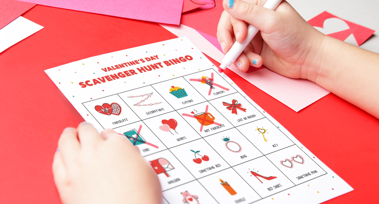 Valentine's Day Scavenger Hunt Bingo Mockup