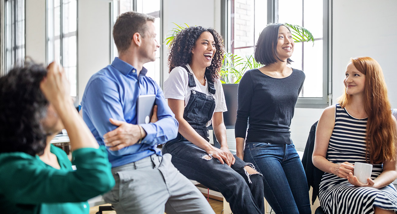 diverse coworkers during a casual meeting