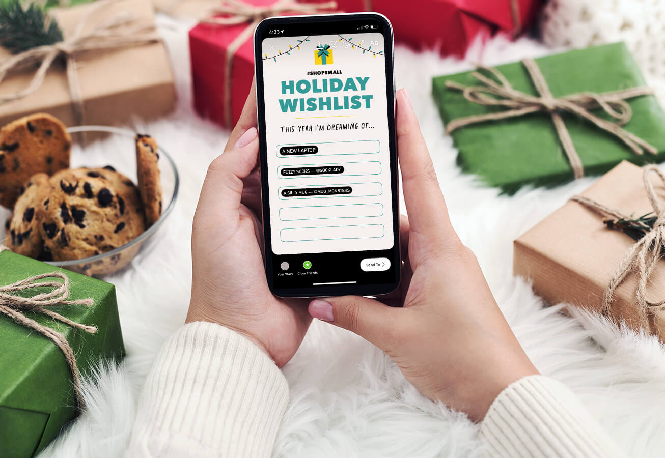 Mockup showing someone filling in their wishlist on instagram.