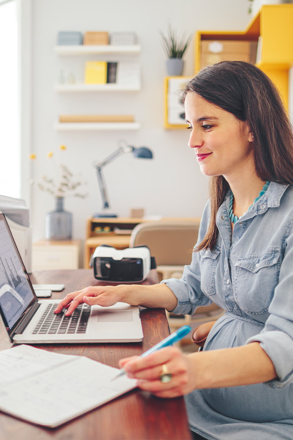 A woman researches what tax deductions she is eligible for.